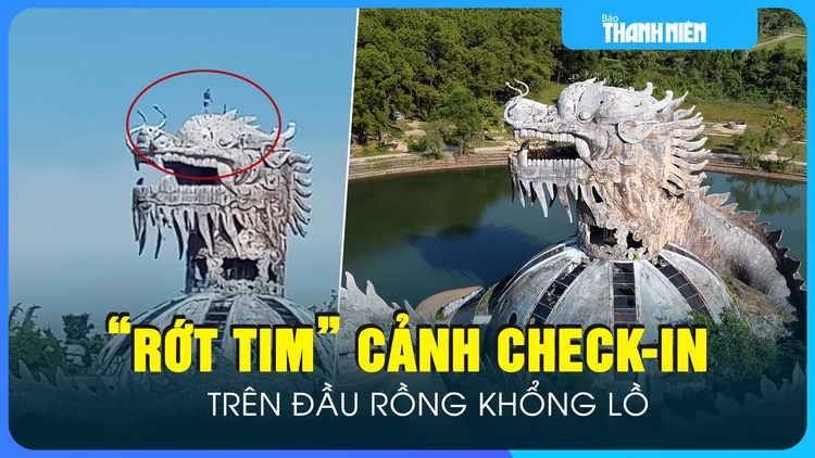 Bất chấp biển cấm, du khách vẫn tìm đường vào check-in trên đầu rồng khổng lồ ở Huế