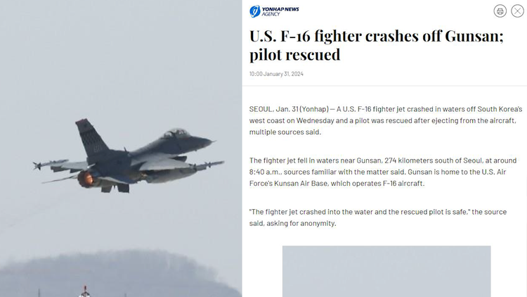 Mỹ mất tiêm kích F-16 thứ 2 trong vòng 1 tháng ở bán đảo Triều Tiên