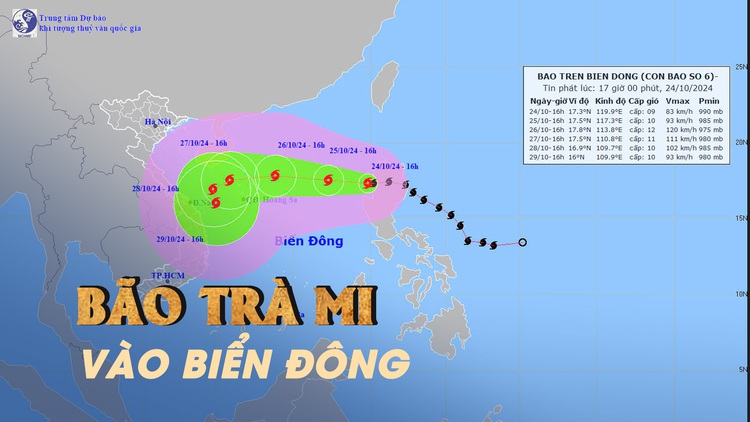 Bão Trà Mi (bão số 6) đã đi vào Biển Đông