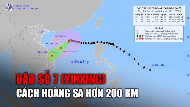 Bão số 7 (Yinxing) còn cách Hoàng Sa hơn 200 km