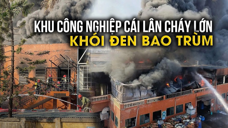 Cháy lớn tại Khu công nghiệp Cái Lân, khói đen bao trùm