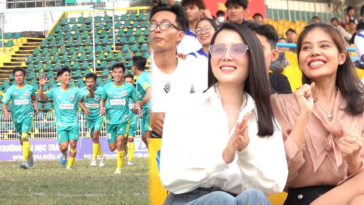 Hoa khôi Huỳnh Thúy Vi xuất hiện rạng rỡ, hòa mình vào không khí bóng đá sinh viên