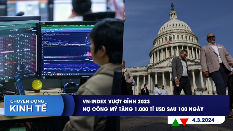 CHUYỂN ĐỘNG KINH TẾ ngày 4.3: VN-Index vượt đỉnh 2023 | Nợ công Mỹ tăng 1.000 tỉ USD sau 100 ngày