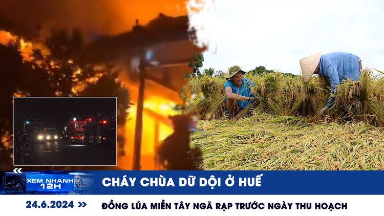 Xem nhanh 12h: Cháy chùa dữ dội trong đêm ở Huế | Nỗi lo trên đồng lúa ngã rạp ở miền Tây