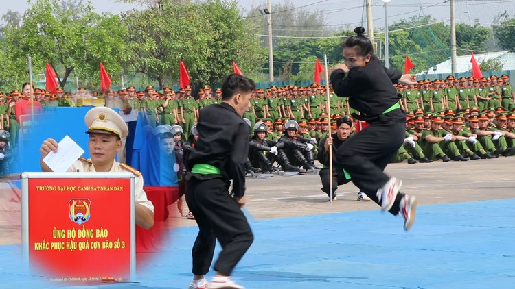 Học viên cảnh sát diễu binh, biểu diễn võ thuật, quyên góp giúp đỡ đồng bào miền Bắc bị bão lũ