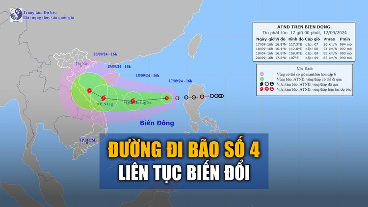 Dự báo đường đi bão số 4 liên tục biến đổi