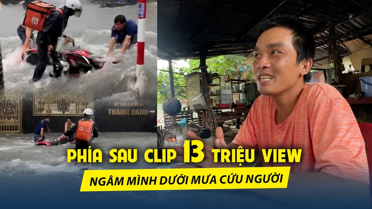 Thót tim phút ứng cứu người và xe ở đoạn đường nước cuồn cuộn sau mưa