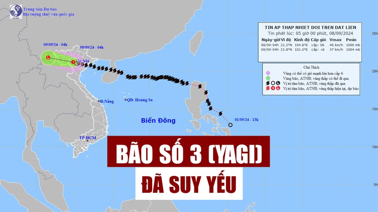 Bão số 3 (Yagi) đã suy yếu thành áp thấp nhiệt đới