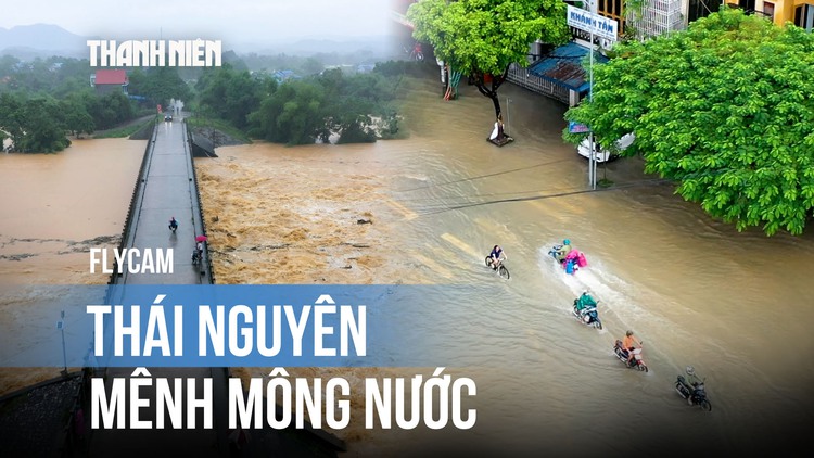 [FLYCAM] Lũ sông Cầu vượt đỉnh lịch sử, Thái Nguyên mênh mông nước