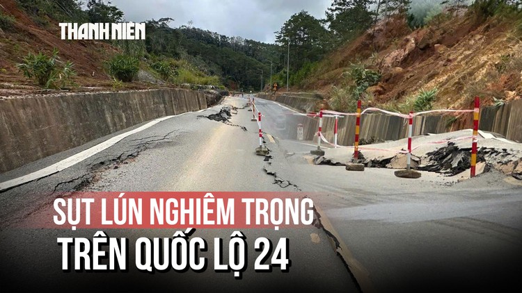Rùng mình trước đoạn sụt lún trên QL 24, đoạn qua Măng Đen