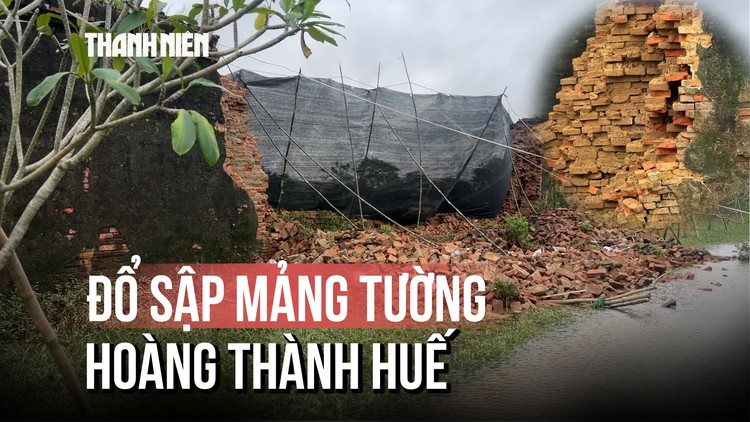 Cận cảnh Hoàng thành Huế đổ sập mảng tường vì lũ lụt, lộ gạch nham nhở