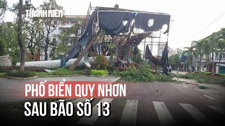 Phố biển Quy Nhơn sau bão số 13: Cây đổ, nhà tốc mái, tàu chìm