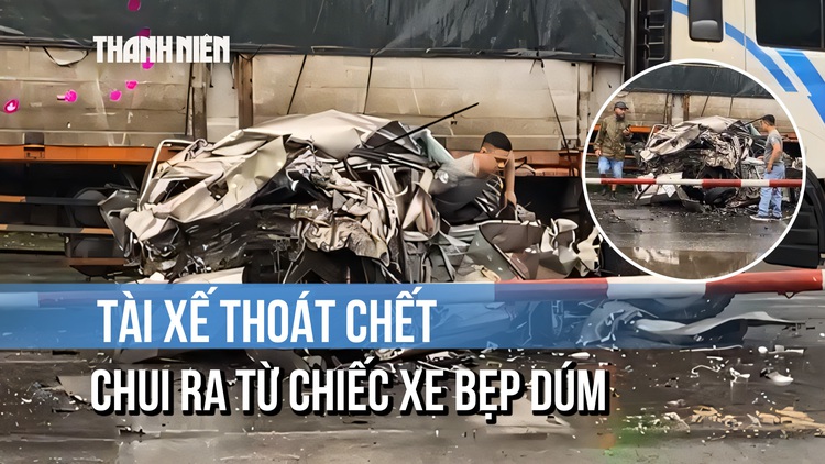 Thoát chết kỳ diệu: Tài xế chui ra khỏi ô tô bị 'vò nát' trên QL 1A