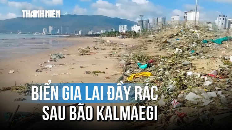 Sau bão Kalmaegi, bãi biển Quy Nhơn ngập trong rác thải