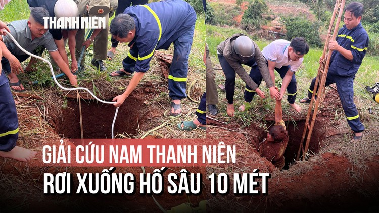 Nghẹt thở giải cứu nam thanh niên rơi xuống hố sâu 10 mét khi đi làm rẫy