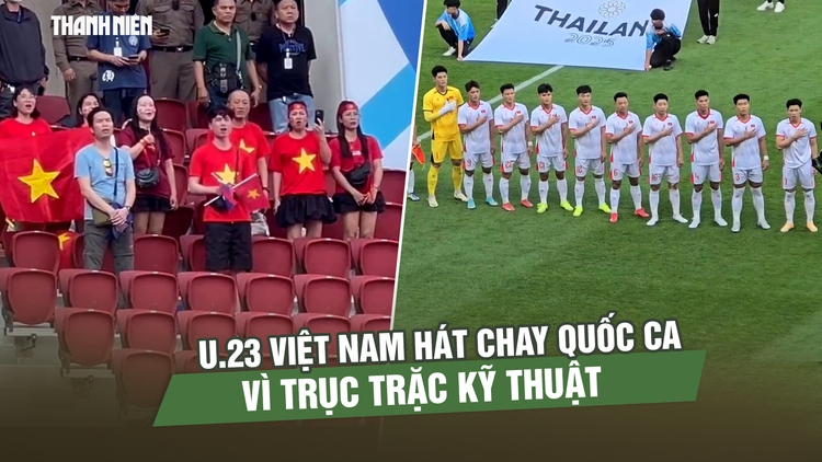 Trục trặc kỹ thuật, U.23 Việt Nam hát chay Quốc ca trước giờ đấu Lào