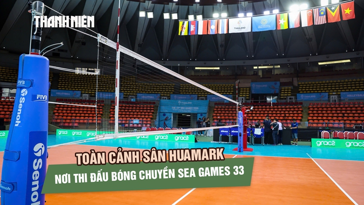 Toàn cảnh sân Huamark trước giờ bóng chuyền SEA Games 33 nhập cuộc