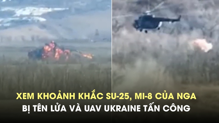 Xem UAV Ukraine suýt hạ trực thăng Nga đến cứu phi công Su-25