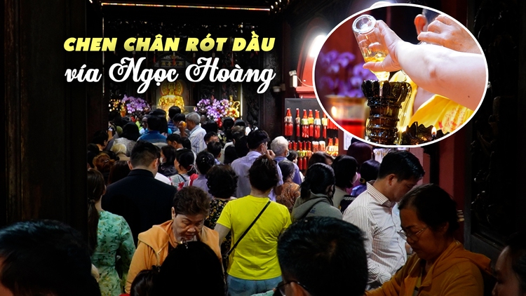 Chen chân rót dầu cầu an ở chùa Ngọc Hoàng