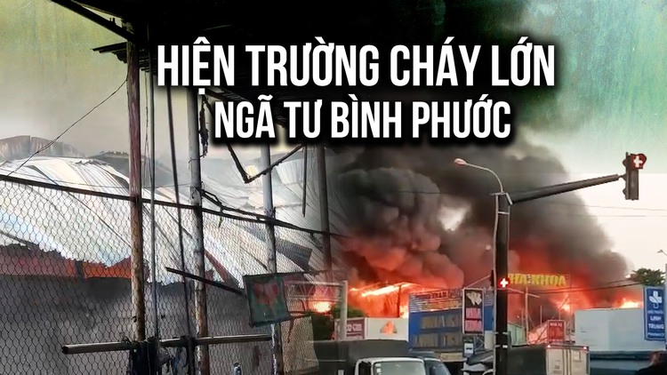 'Biển lửa' bao trùm dãy nhà tại ngã tư Bình Phước 