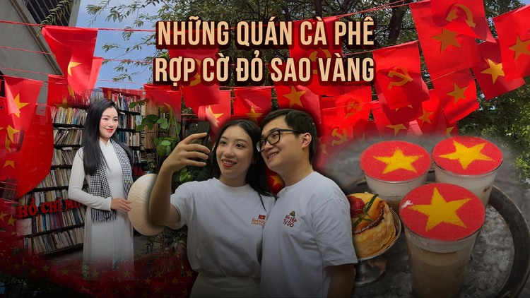 Giới trẻ hào hứng 'check in' tại quán cà phê 'rợp cờ đỏ sao vàng'