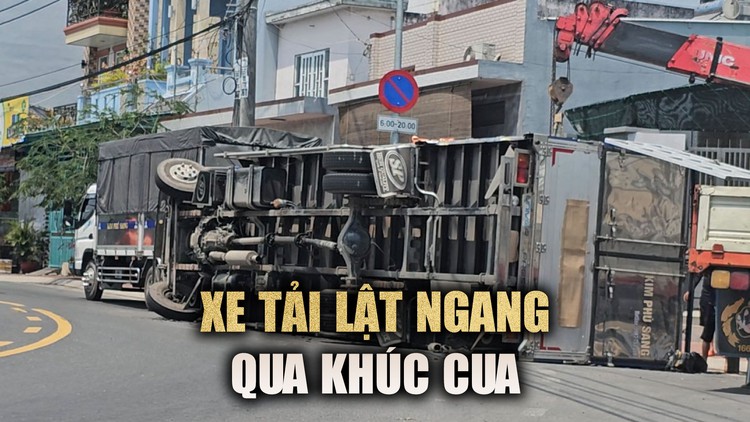 Buổi trưa chật vật vì lật xe tải chở bồn chứa ở Thới Tam Thôn