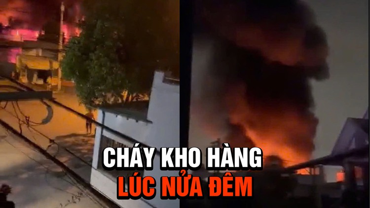 Lửa bao trùm kho giày lúc nửa đêm, nhiều người ôm đồ tháo chạy