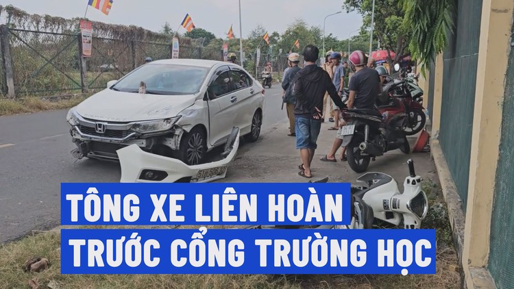 Tông xe liên hoàn trước cổng trường học ở quận Bình Tân