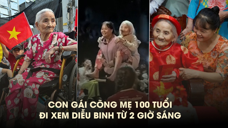 Con gái cõng mẹ 100 tuổi đi xem diễu binh: ‘Nhất định mẹ phải hưởng trọn niềm vui’