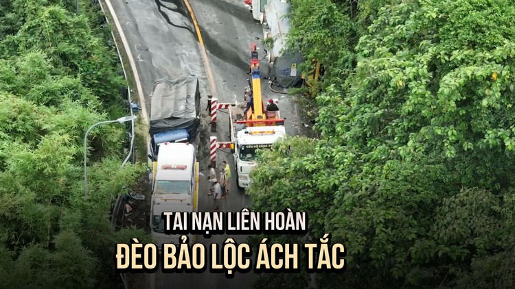 Xe bồn, cứu thương và hai ô tô tải va chạm liên hoàn trên đèo Bảo Lộc