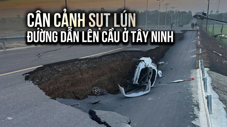 Tờ mờ sáng, người dân kinh hoàng vì sụt lún chân cầu ở Tây Ninh: 'Đường đang xé, sụp'