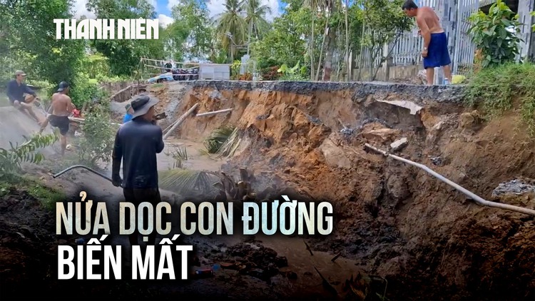 Cận cảnh sạt lở 'nuốt chửng' tuyến đường nông thôn ở Cần Thơ