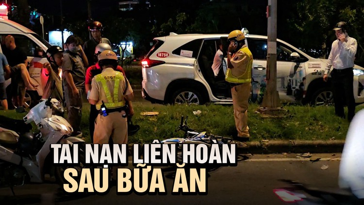 Tai nạn liên hoàn sau bữa ăn chiều trên đường Nguyễn Văn Linh