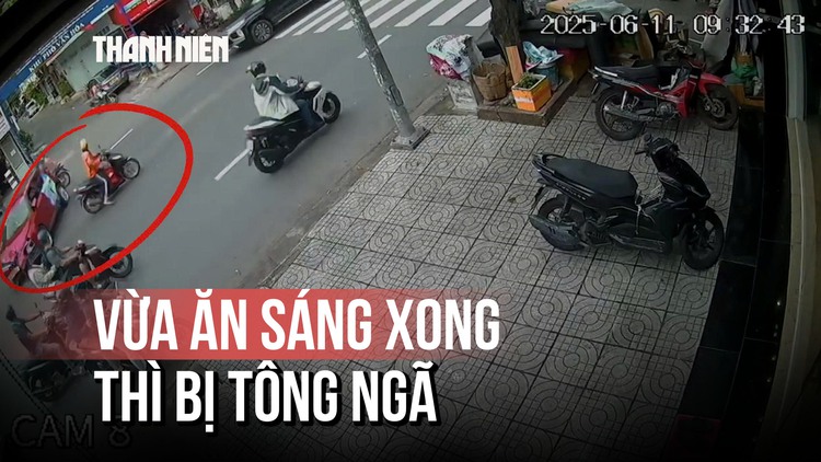 Vừa ăn xong tô hủ tiếu thì bị tông ngã ra đường