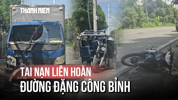Hai người giao nước đá bị thương nặng sau tai nạn liên hoàn
