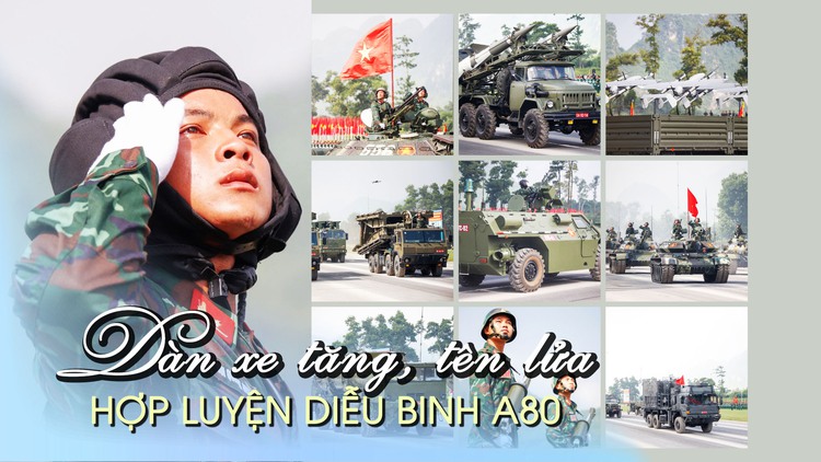 Toàn cảnh hợp luyện khí tài xe tăng, tên lửa cho lễ diễu binh A80