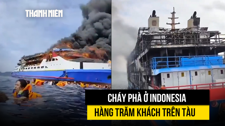 Hình ảnh cháy phà chở hàng trăm người giữa biển Indonesia