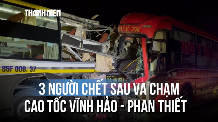 Cận cảnh đầu xe khách vỡ nát sau tai nạn trên cao tốc Vĩnh Hảo - Phan Thiết