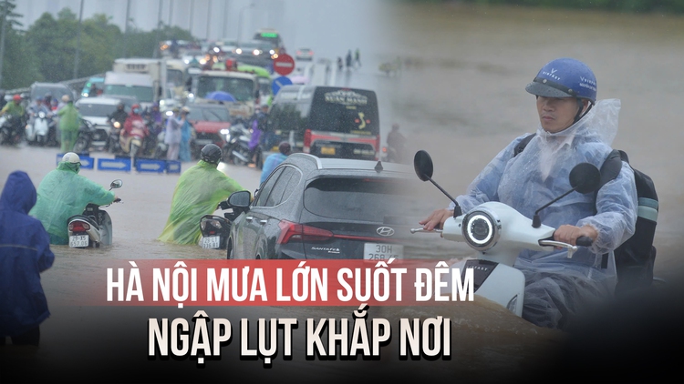 Hà Nội mưa lớn suốt đêm do bão số 5, người dân vật lộn giữa 'biển nước'