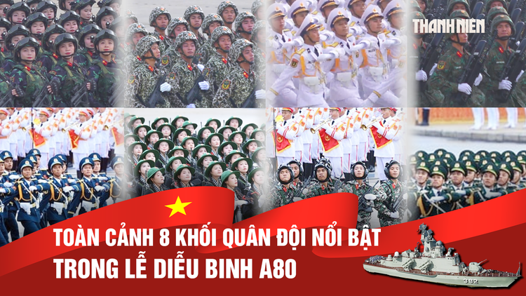 Toàn cảnh khối Quân đội nhân dân tinh nhuệ trong lễ diễu binh, diễu hành A80