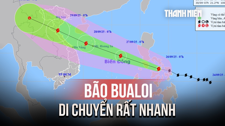 Bão Bualoi liên tục tăng cấp, di chuyển rất nhanh hướng vào miền Trung
