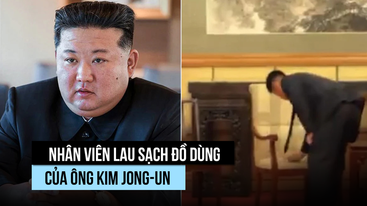 Nhân viên lau sạch vật dụng của ông Kim Jong-un sau cuộc gặp ông Putin