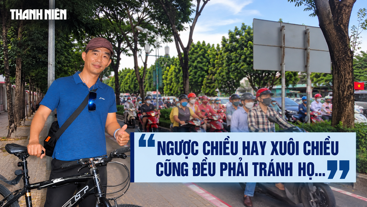 Xe máy liên tục lấn làn xe đạp, chạy ngược chiều trên đường Mai Chí Thọ