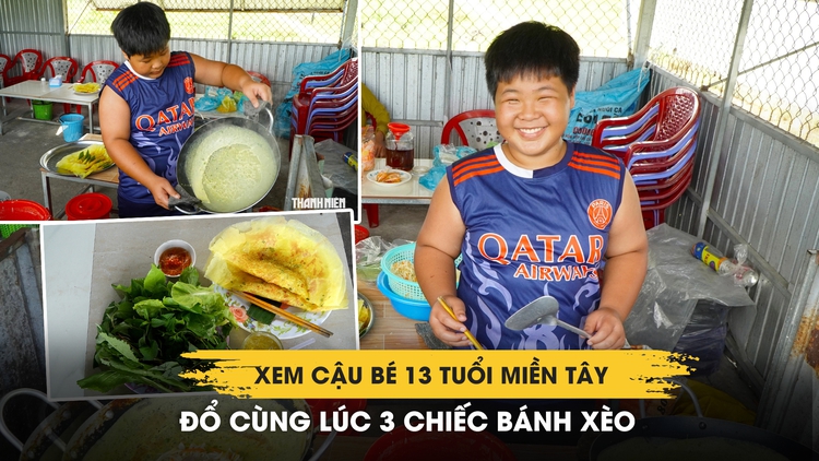 Cậu bé 13 tuổi miền Tây đổ cùng lúc 3 chiếc bánh xèo phụ mẹ mưu sinh