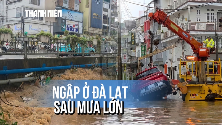 Chiều chủ nhật 'chật vật' sau mưa lớn ở Đà Lạt: Cứu ô tô chết máy, giao thông ì ạch