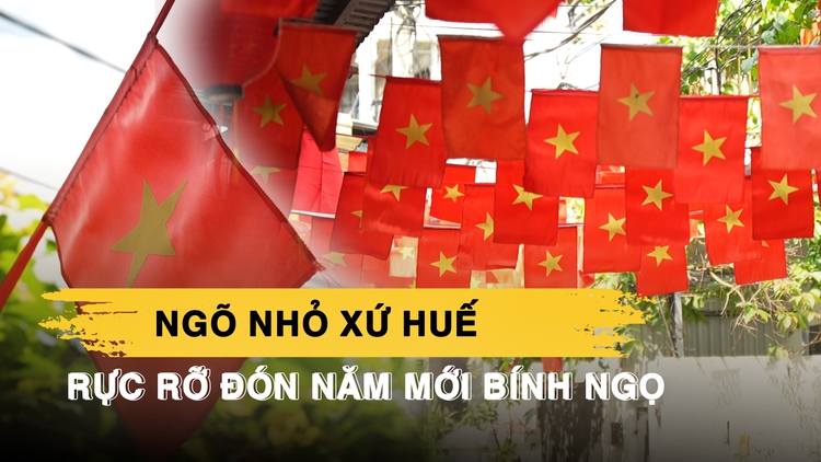 Ngõ nhỏ ở xứ Huế rực đỏ cờ hoa, đón Tết Bính Ngọ 2026