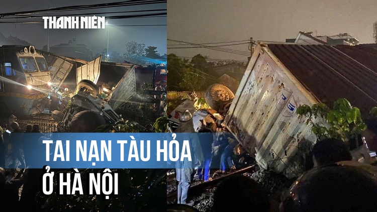 Tai nạn nghiêm trọng giữa tàu hỏa và xe tải ở Hà Nội, 2 người bị thương