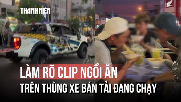 CSGT xác minh nhóm người ngồi ăn uống trên thùng xe bán tải để quay clip