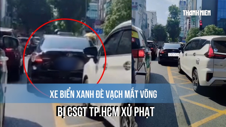 Xe biển xanh đè vạch mắt võng bị CSGT TP.HCM xử phạt