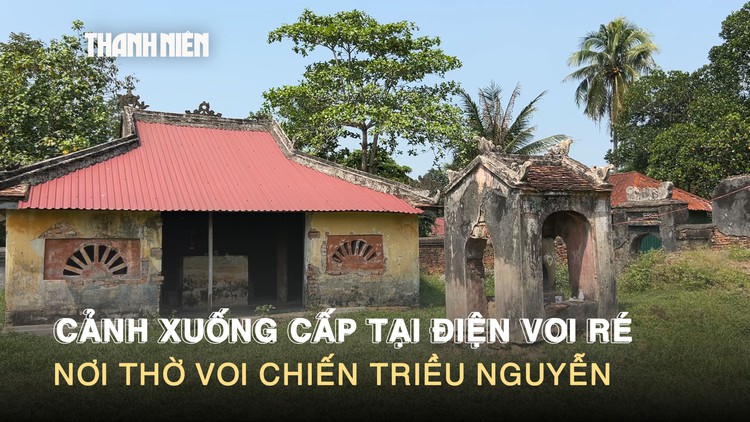 Cảnh xuống cấp tại điện Voi Ré, nơi thờ voi chiến triều Nguyễn